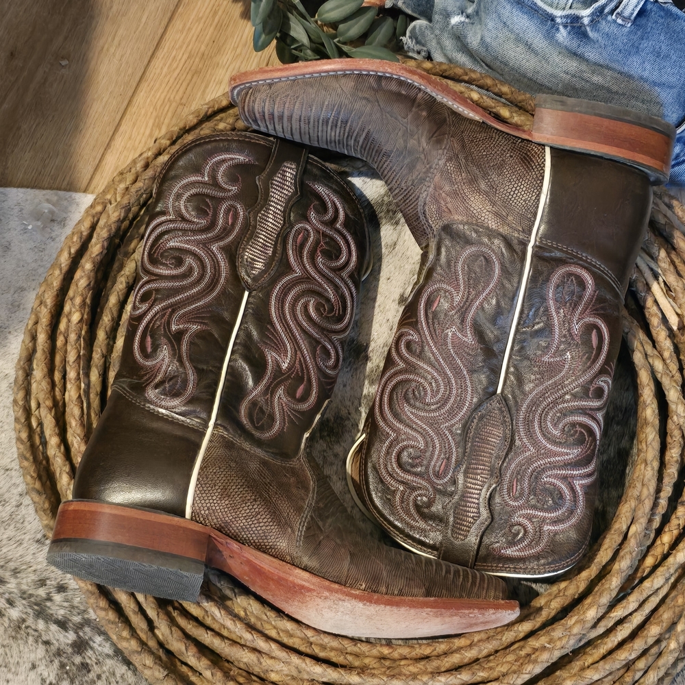 Tony Lama Brown Embroidered Heeled Boots